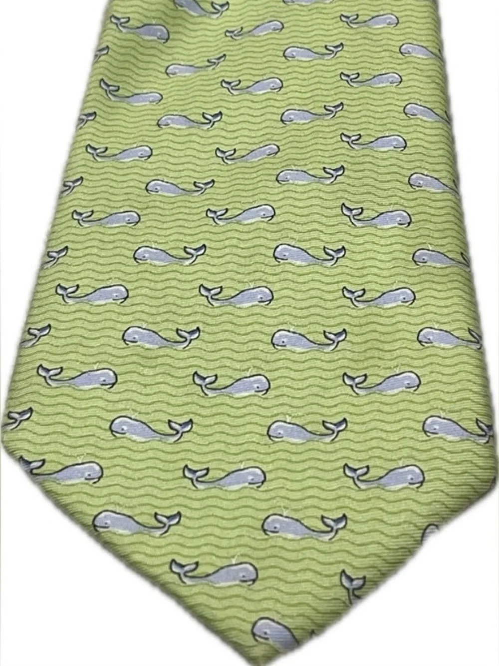 Tommy Hilfiger Green Whale Pattern Tie 100% Silk Novelty Necktie